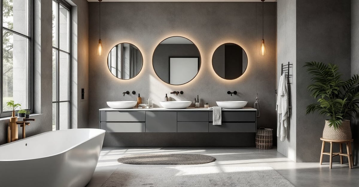 Salle de bain moderne et fonctionnelle avec meubles élégants, vasque et rangements bien agencés