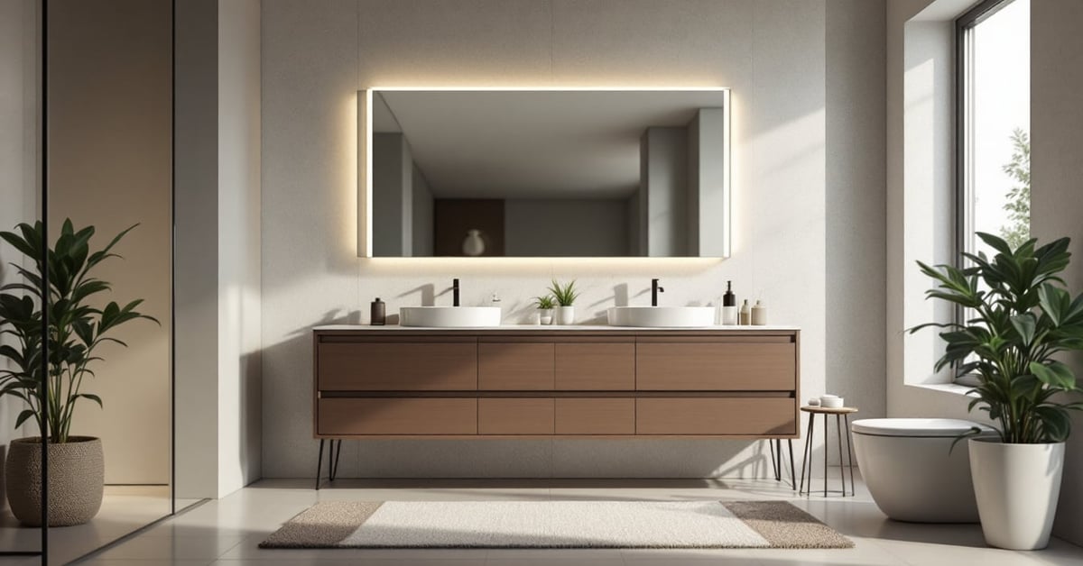 Meubles de salle de bain IKEA modernes avec vasque et rangements dans une salle de bain lumineuse