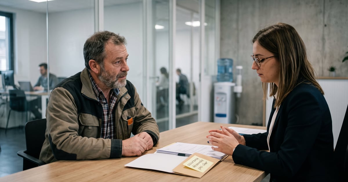 Artisan du bâtiment consultant un contrat d'assurance décennale pas chère sur un chantier moderne